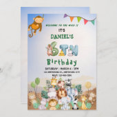 Herzlich willkommen im Wild Kids Safari Zoo Geburt Einladung (Vorne/Hinten)