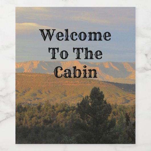 Herzlich willkommen in Cabin Arizona Landschaftsge Weinetikett (Einzelnes Label)