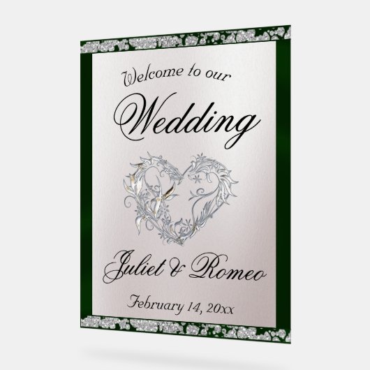 Herzlich Willkommen in Emerald Ribbon & Sparkle Acrylschild (Winkel)