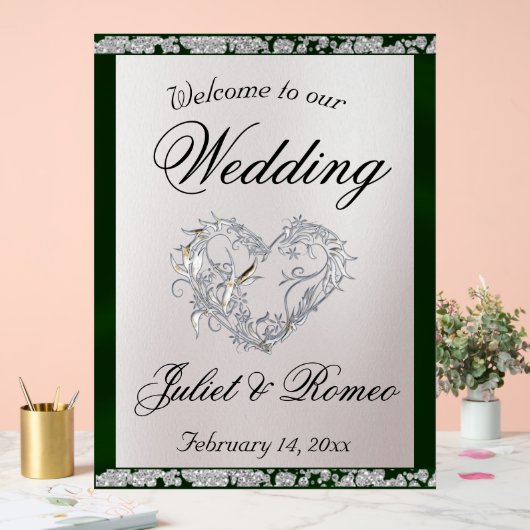 Herzlich Willkommen in Emerald Ribbon & Sparkle Acrylschild (Hochzeit)