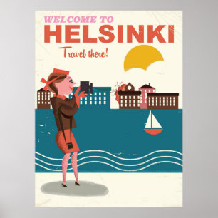 Herzlich willkommen in Helsinki Finnland als Reise Poster