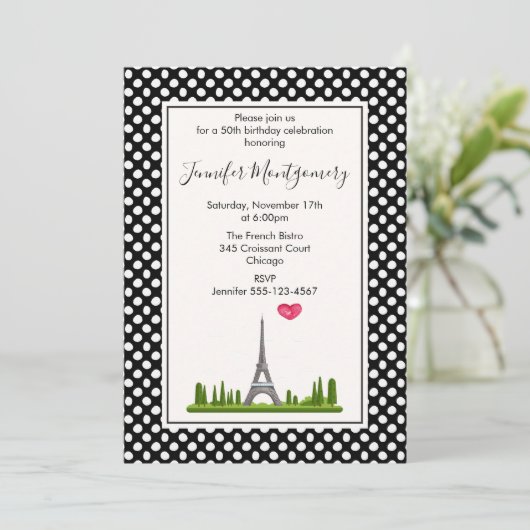 Herzlich Willkommen in Paris mit Eiffelturm Geburt Einladung (Stehend Vorderseite)