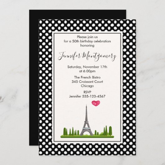 Herzlich Willkommen in Paris mit Eiffelturm Geburt Einladung (Vorne/Hinten)