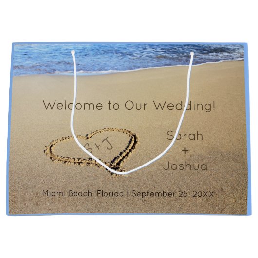 Herzlich Willkommen in Sand Beach Hochzeit in Urla Große Geschenktüte (Vorderseite)