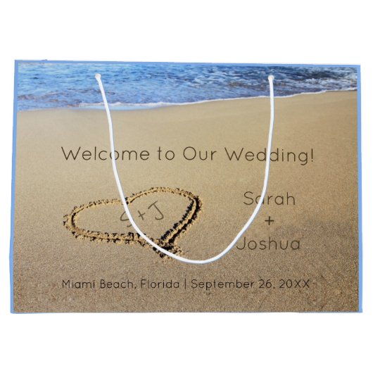 Herzlich Willkommen in Sand Beach Hochzeit in Urla Große Geschenktüte (Rückseite)