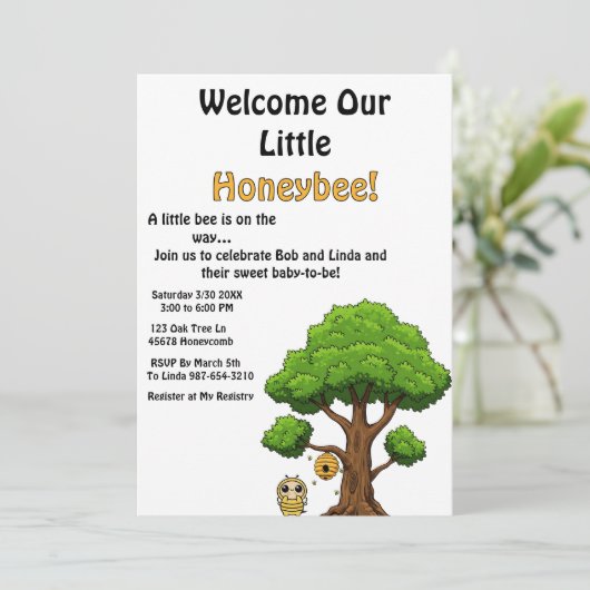 Herzlich willkommen in unserem kleinen Honeybee Ba Einladung (Stehend Vorderseite)