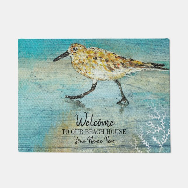 Herzlich willkommen in unserem Strandhaus, gewitte Fußmatte (Vorderseite)