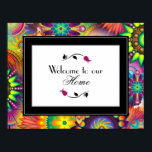 Herzlich willkommen in unserem Zuhause Art Deco Mu Poster<br><div class="desc">Herzlich willkommen auf unserem Zuhause Poster im Art Deko Art Nouveau Stil. Eine bunte Mischung aus verschiedenen Formen und Spinnrädern der Blume in vielen lebhaften und aufregenden Farben. Viele verschiedene Formen und Muster mit Blütenblättern und Kreisen überlappen sich in diesem Jugendstil-Ziermuster. Eine Vielzahl von hellen und kühnen Farben verleiht diesem...</div>