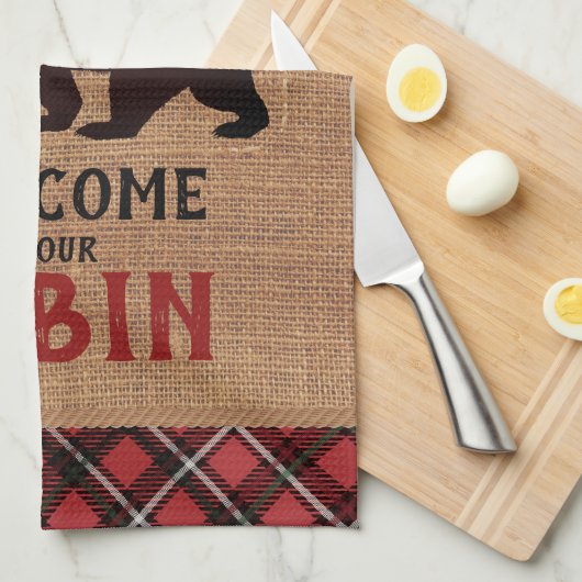 Herzlich willkommen in unserer Hütte in einem Burl Geschirrtuch (Viertel Falte)