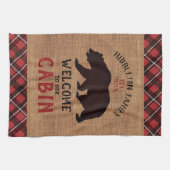 Herzlich willkommen in unserer Hütte in einem Burl Geschirrtuch (Horizontal)