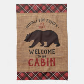 Herzlich willkommen in unserer Hütte in einem Burl Geschirrtuch (Vertikal)