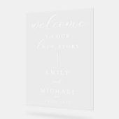 Herzlich willkommen in unserer Liebe Story Elegant Acrylschild (Winkel)