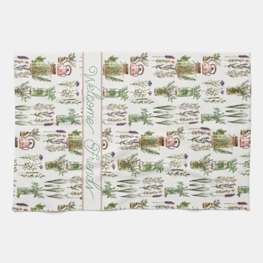 Herzlich willkommen Kräuter und Teeküche Küchentüc Geschirrtuch (Horizontal)