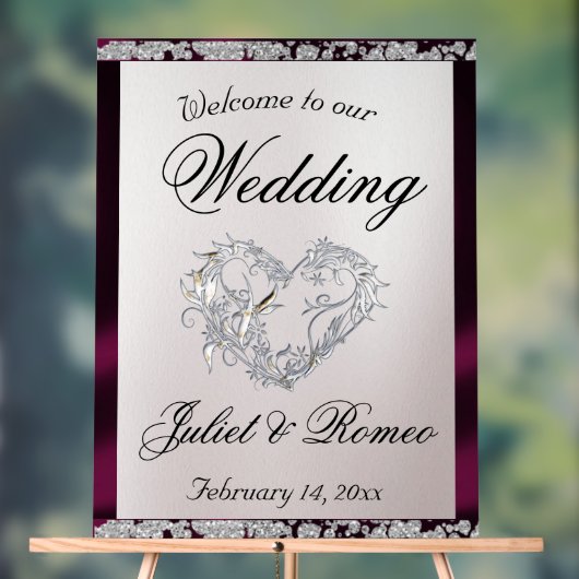 Herzlich willkommen, Lila Band und Sparkle Acrylschild (Neutral)