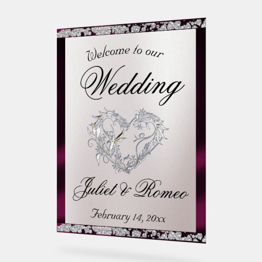 Herzlich willkommen, Lila Band und Sparkle Acrylschild (Winkel)