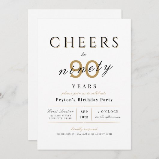 Herzlich willkommen zu 90 Jahren eleganter, modern Einladung (Vorne/Hinten)