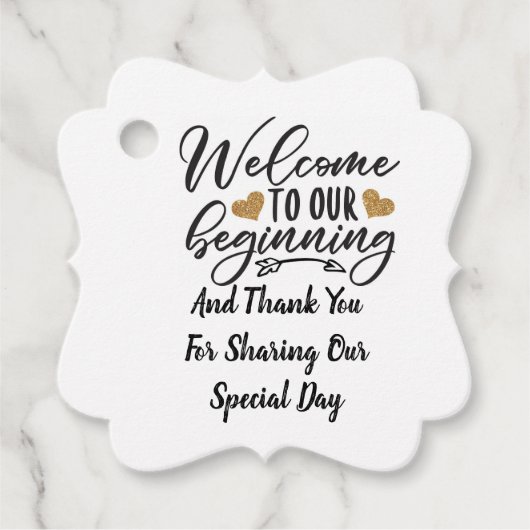 Herzlich willkommen zu unseren Anfängen Geschenkanhänger (Vorderseite)