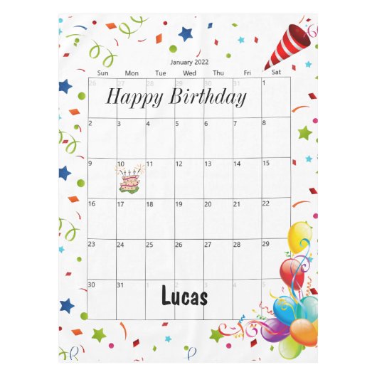 Herzlich willkommen zum Geburtstag Januar 2022 Tab Tischdecke (Vorderseite)