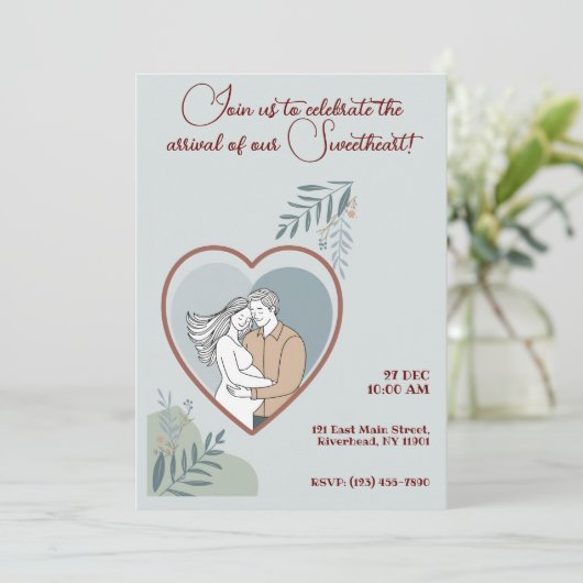 Herzliche Babyduschkarte mit den erwarteten Eltern Einladung (Stehend Vorderseite)