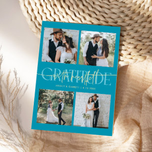Herzliche Dankbarkeit Hochzeit Mehrfachfoto Aqua B Dankeskarte