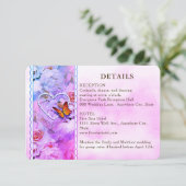 Herzliche florale Rosa Schmetterling Hochzeitsgäst Begleitkarte (Stehend Vorderseite)