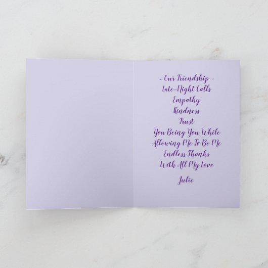 Herzliche Freundschaft oder Lila Karte (Innenseite)