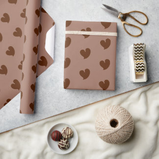Herzliche Herzen - Dunkelbraun und Mokka - Geschenkpapier