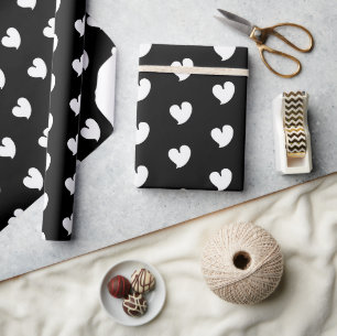 Herzliche Herzen - Weiß und Schwarz - Geschenkpapi Geschenkpapier