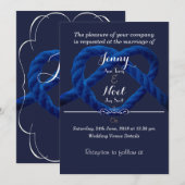 Herzliche Liebe Knot Navy Blue Wedding Einladung (Vorne/Hinten)
