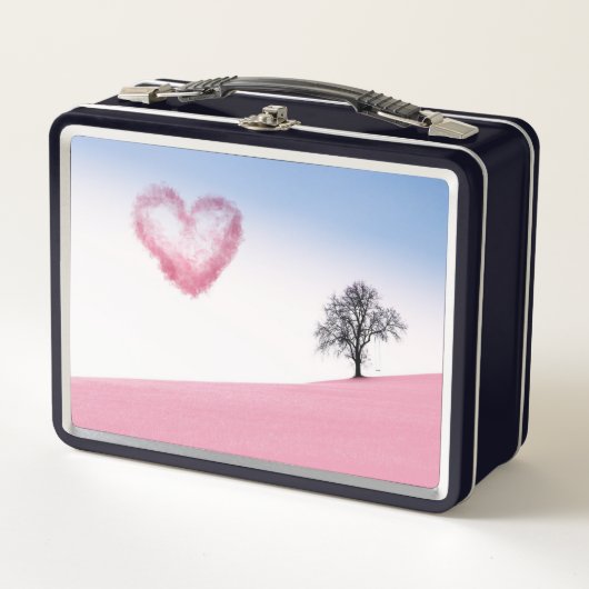 Herzliche Liebe Valentinstag Hintergrund Tree Para Metall Brotdose (Vorderseite)