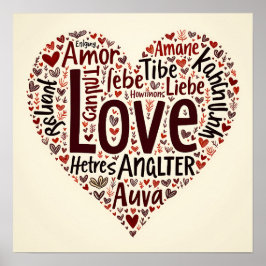 Herzliche Liebe Word Cloud - Romantik Poster