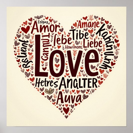 Herzliche Liebe Word Cloud - Romantik Poster (Vorne)