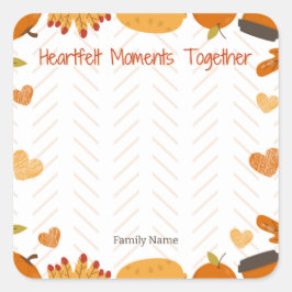 Herzliche Momente zusammen - Familienname und Foto Quadratischer Aufkleber