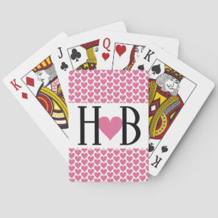 Herzliche Spielkarten mit Initialen und rosa Herz