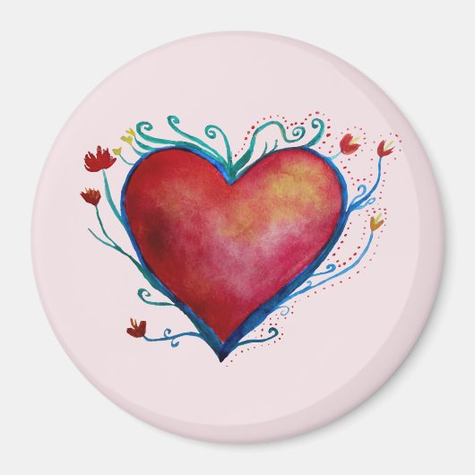 Herzliche Wasserfarbe Kunst, 15 mm Rundmagazin Magnet (Vorne)