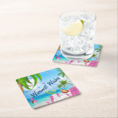 Herzliche Wünsche Niedliche Vögel Strand Weihnacht Rechteckiger Pappuntersetzer (Vor Ort)