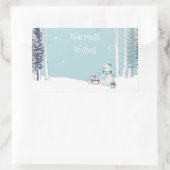 Herzliche Wünsche Schneemann mit Schlittenschnee A Rechteckiger Aufkleber (Tasche)