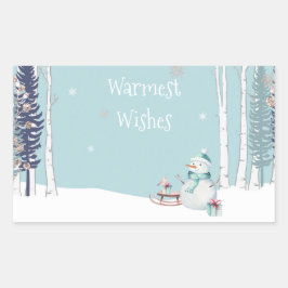Herzliche Wünsche Schneemann mit Schlittenschnee A Rechteckiger Aufkleber