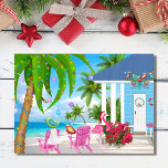 Herzliche Wünsche Vögel und Weihnachten im Beach H<br><div class="desc">Die Weihnachtsgrüßkarte ist mit einer bezaubernden Vogelherde und einem rosa Flamingo mit einer Weihnachtsmannmütze ausgestattet. Sie genießen ihr schönes Strandhaus am Meer. Innen Gruß - "Herzliche Wünsche Von unserem Urlaubsparadies zu deinen!" - einige Grafiken von und slslines.etsy.com. Danke,  dass du vorbeigekommen bist!</div>