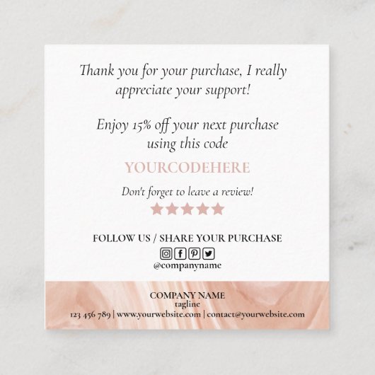 Herzlichen Dank für Ihre Bestellung Quadratische Visitenkarte (Rückseite)