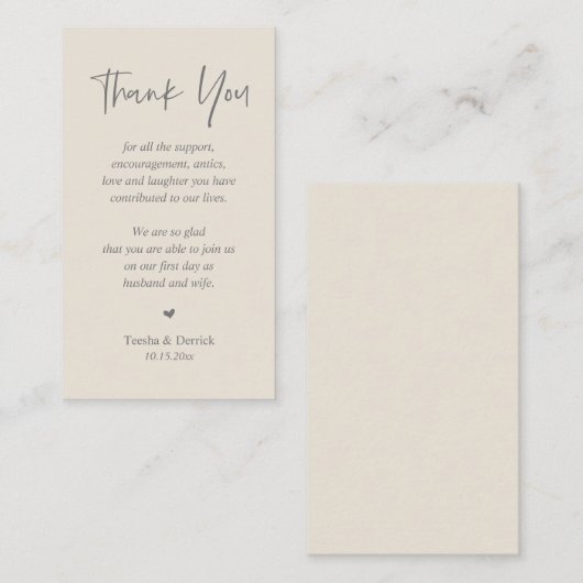Herzlichen Dank für Ihre Hochzeit, Modernes Cream Begleitkarte (Vorne/Hinten)