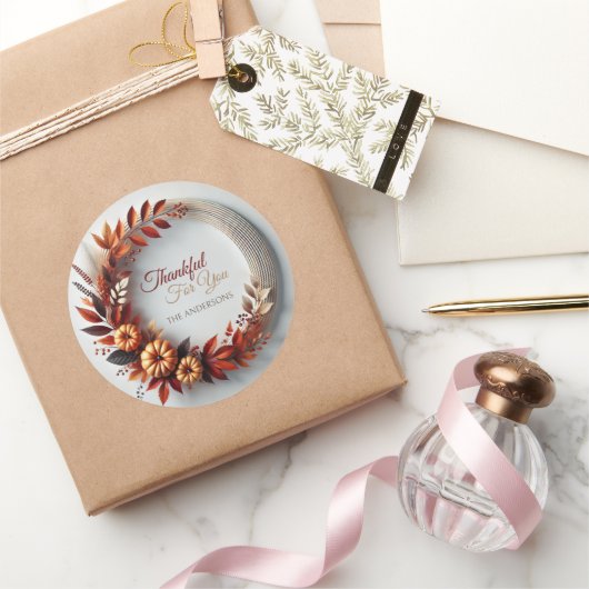 Herzlichen Dank für Ihren modernen Erntedank Kranz Runder Aufkleber (Schenken)