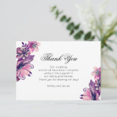 Herzlichen Dank. Lila Hochzeit. Blume Dankeskarte (Stehend Vorderseite)