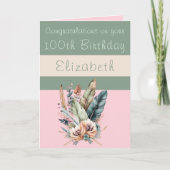 Herzlichen Glückwunsch 100. Geburtstag floralrosa Karte (Vorderseite)
