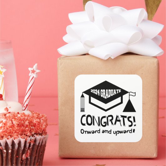 Herzlichen Glückwunsch, 2024 Absolvent! Quadratischer Aufkleber (Party)