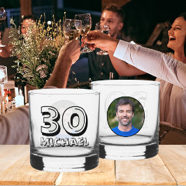 Herzlichen Glückwunsch 30. Geburtstagsname und Fot Whiskyglas