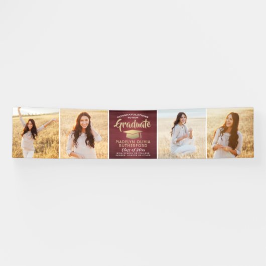 Herzlichen Glückwunsch 4 Foto Burgundy Gold Abschl Banner (Horizontal)
