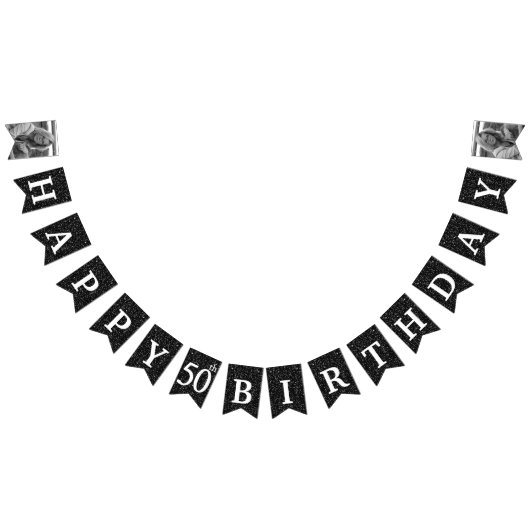 Herzlichen Glückwunsch 50. Geburtstag Foto Schwarz Wimpelkette (Alle)