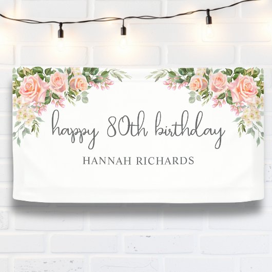 Herzlichen Glückwunsch 80. Geburtstag Pink Peach F Banner