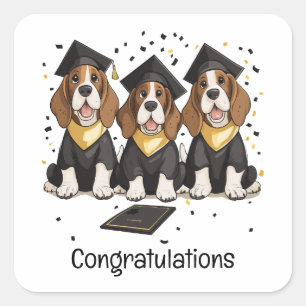 Herzlichen Glückwunsch Abschluss Basset Hound Hund Quadratischer Aufkleber